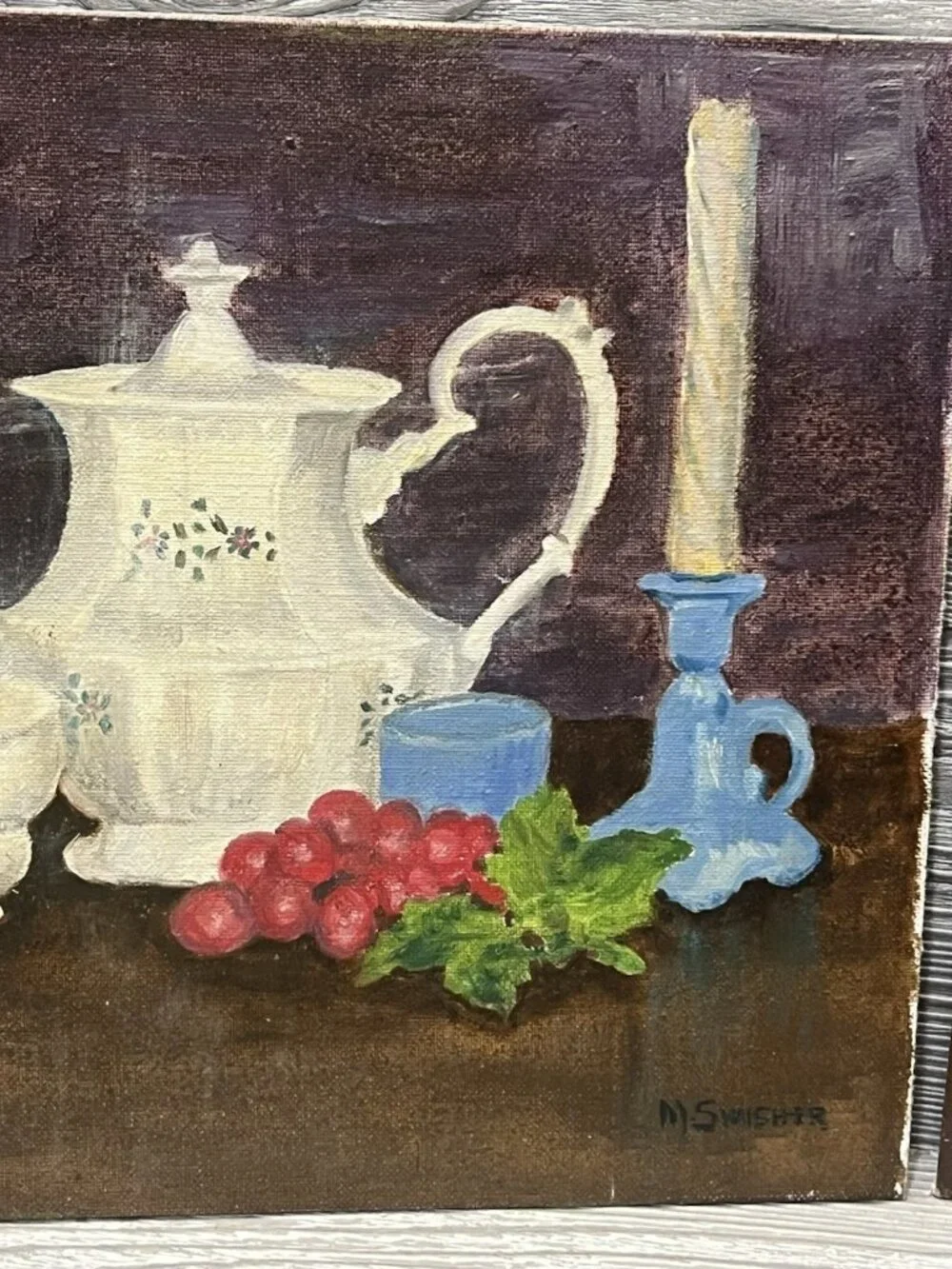 Vintage 1971 Still Life Paintings on Canvas Signed  Dining Midcentury Unframed